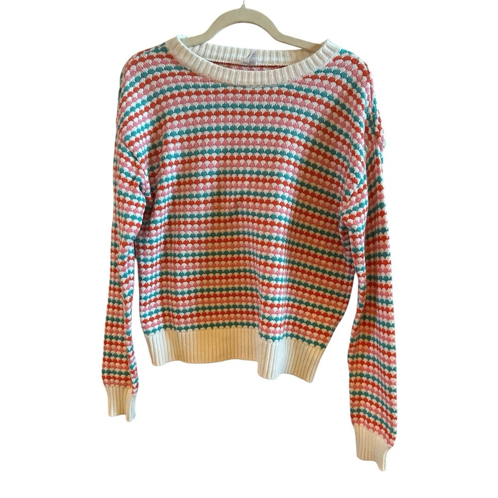 Melrose And Market Knit Designed Blue Orange Long Sleeve Pullover Sweater